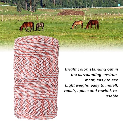 Electric Fence Polywire Rope, Electric Fence Polywire, Stainless Steel Wire Fence Wire, Portable Electric Fence Rope for Farm Ranch