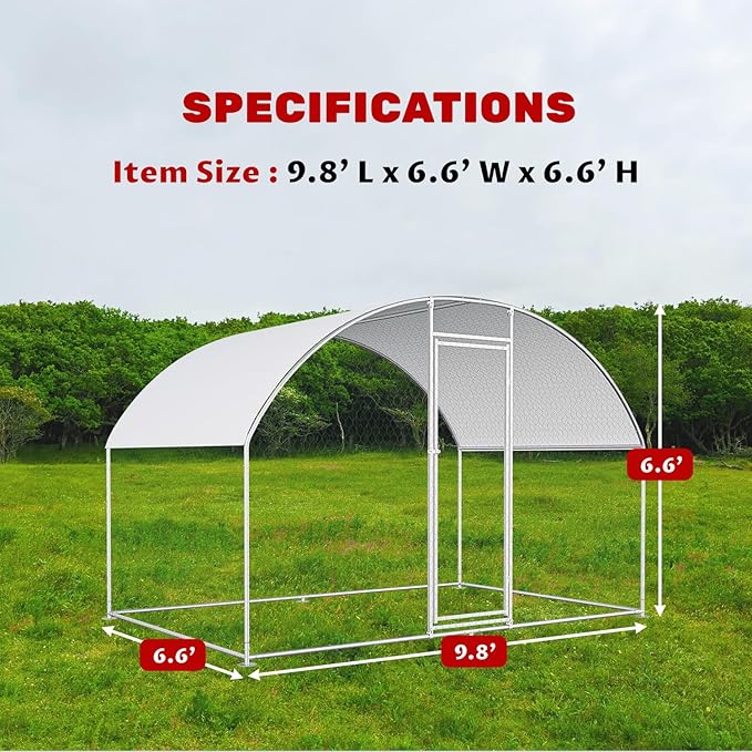 Chicken Coops Large Metal Chicken Coop for 6-10 Chickens with Waterproof and Anti-UV Cover,Premium Walk-in Poultry Cage for Chicken Run,Chicken House for Outdoor Farm Use(9.8'Lx6.6'Wx6.6'H)