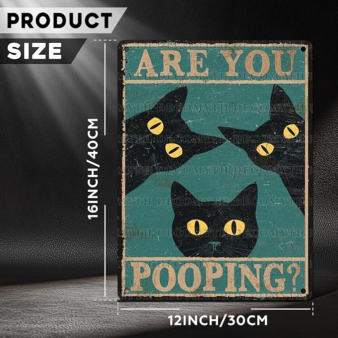Black Cat Vintage Tin Sign Are You Pooping Metal Tin Sign for Bathroom Decor Poster 12 * 16inch