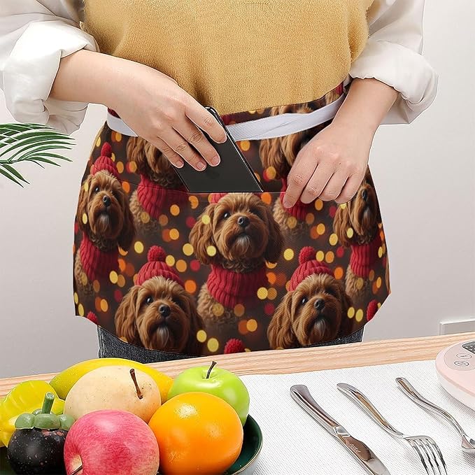 Server Apron with 3 Pockets Waist Waiter Waitress Half Apron Short Aprons