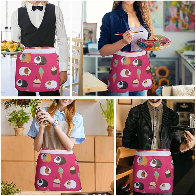 Half Apron with 3 Pockets Chef Cooking Kitchen Restaurant Aprons for Women Men