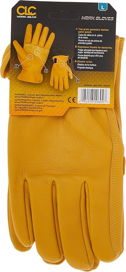Custom Leathercraft2060L Top Grain Goatskin Work Gloves, Large, Gold