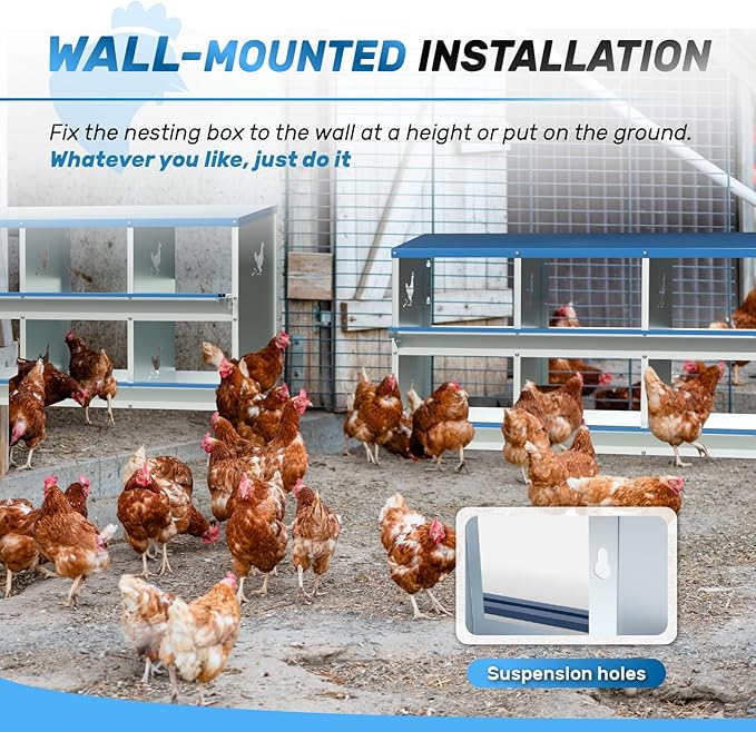 Chicken Nesting Box 6 Compartments Metal Laying Boxes for Chicken Hens Poultry Ducks Protect Eggs Chicken Coop Easy Egg Collection Wall Mount Nest Box for Chicken Coop