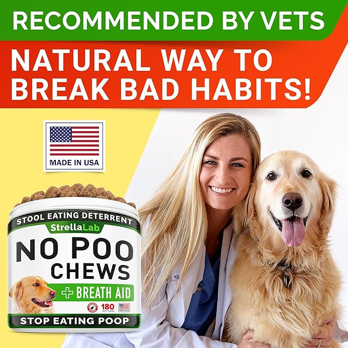 STRELLALAB No Poo Chews for Dogs - Coprophagia Deterrent for Dogs - No Poop Eating - Digestive Enzymes - Gut Health Support - Stop Eating Poop - 180Ct Poultry Liver