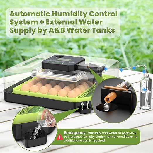 48 Egg Incubator for Hatching Eggs with Automatic Egg Turning, Temperature & Humidity Control, Egg Incubator with 360° View Window and Egg Candler, Incubator for Chicken, Duck, Quail Eggs