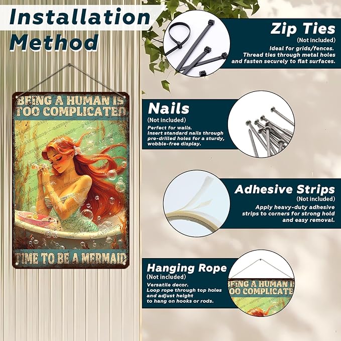 Mermaid Metal Sign Being A Human Is Too Complicated Time To Be A Mermaid Novelty Metal Poster Home Kitchen Bathroom Aluminium Sign Art Wall Decor 12x8 Inch