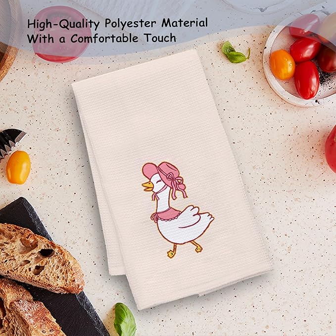 Funny Silly Goose Kitchen Towels, Coquette Pink Goose Hand Towels for Bathroom Kitchen, Cute Farm Animal Geese Decorative Dish Towels Drying Cloth, 16x24 Inch