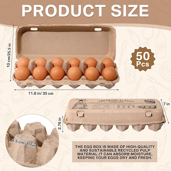 Honeydak 100 Pcs Egg Cartons Bulk 12 Count 2x6 Style Reusable Pulp Paper Egg Tray Dozen Storage Box Container Holder for Supermarkets Fresh Kitchen Family Farm Markets (11.81x10.04x2.76 In)