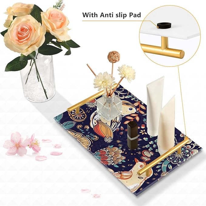 Bathroom Vanity Tray Counter Organizer, Decorative Tray with Handles Countertop Storage for Bathroom Bedroom Kitchen Home Farmhouse