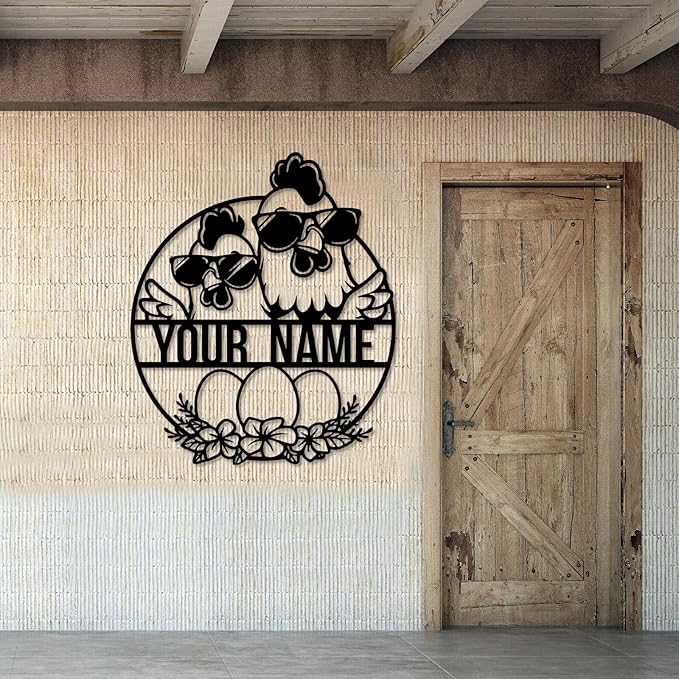 Personalized Chicken Coop Metal Sign,Custom Chicken Farm Metal Wall Art,Personalized Chicken MetalSign, Metal Chicken Farmhouse Sign,Hen House Sign, Funny Chicken Farm Decor (Style C)