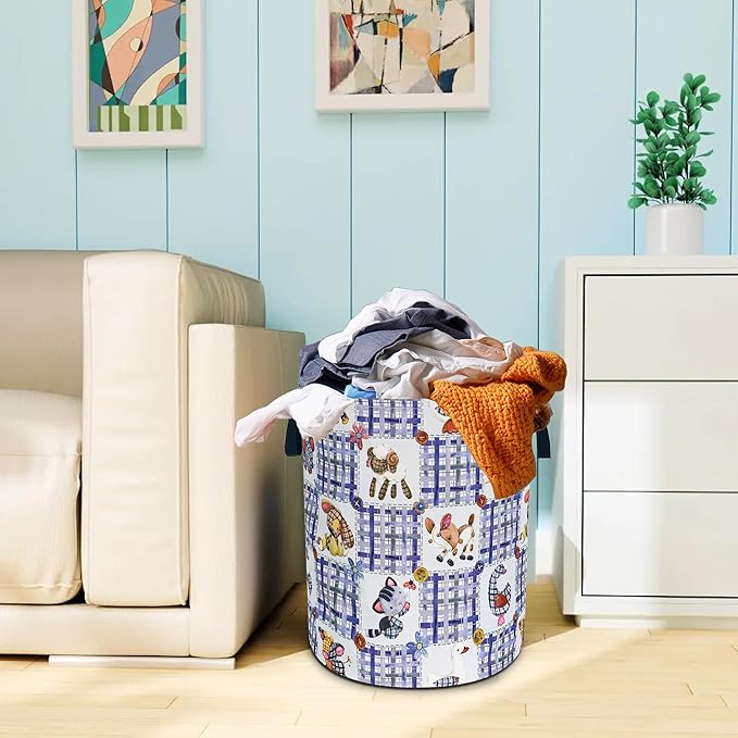 Cute Animal Doll Pattern Laundry Basket Oxford Cloth Cartoon Laundry Hamper With Handle Foldable Portable Clothes Storage Basket 18.9 X 16.5 In Storage Bag For Laundry Room/Bathroom/Bedroom/Dormitorie