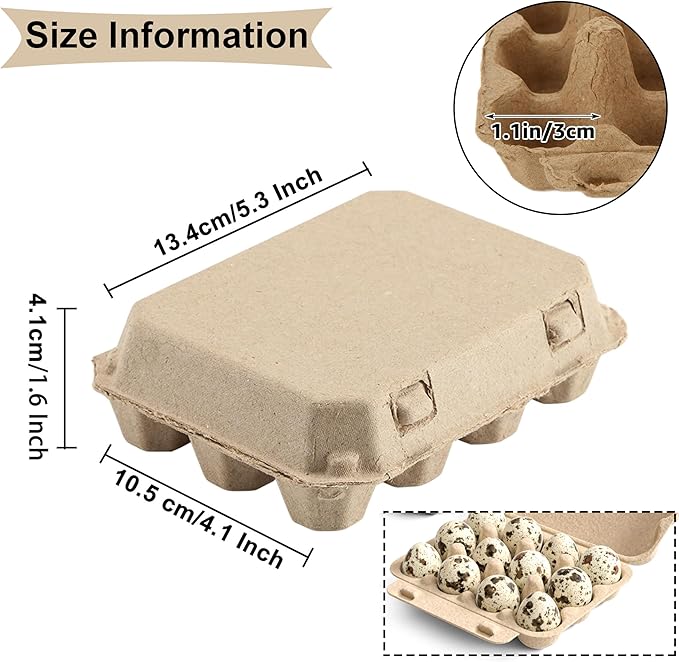 30 Pcs Quail Egg Cartons,3x4 Dozen Dozen Egg Box,Blank Natural Color Pulp Paper Eggs Container Reusable Egg Storage Tray for 12 Count Quail Egg Carton Storage Strong Tray for Refrigerator