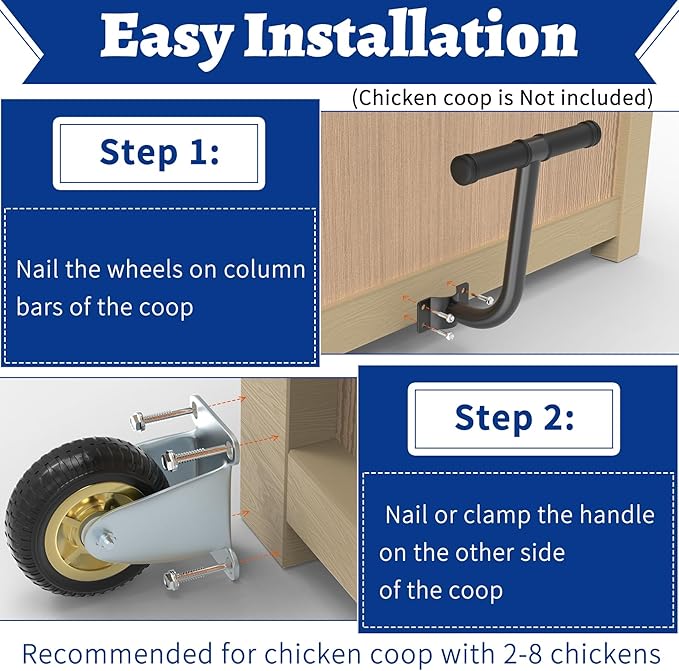 Mobile Chicken Coop Wheel Kit, Chicken Tractor Wheels and Lifting Handle, Chicken Cage Wheels for Portable Poultry Mobilization, Easy-Move Chicken Coop Accessories for Self Design