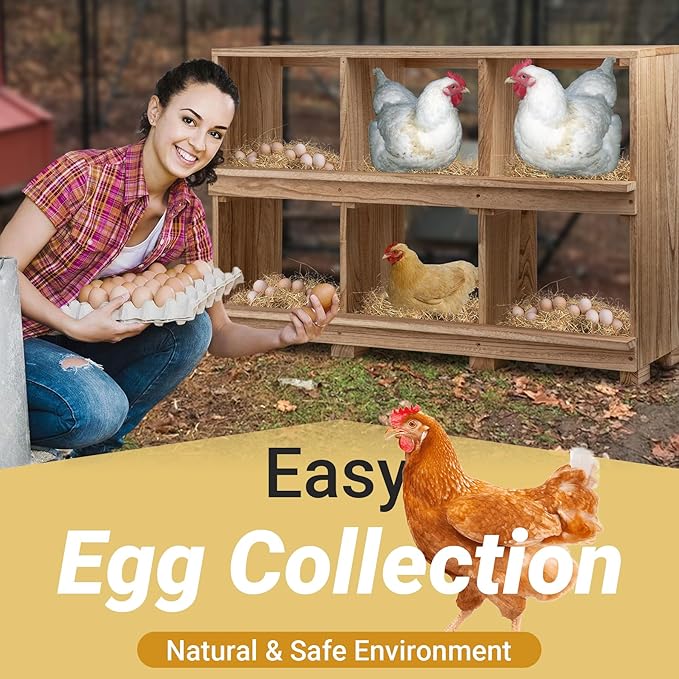 Nesting Boxes for Chickens 6 Compartment, Wall-Mounted Wooden Chicken Nesting Box, Ensuring Comfortable Egg Laying, Preventing Egg Falls, Perfect for Backyard and Poultry Farms