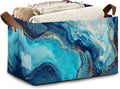 Blue Gold Marble Collapsible Storage Box,Organizer Bin with Handles for Room Decoration,Bins Book Basket Box 17x11.5x10Inch