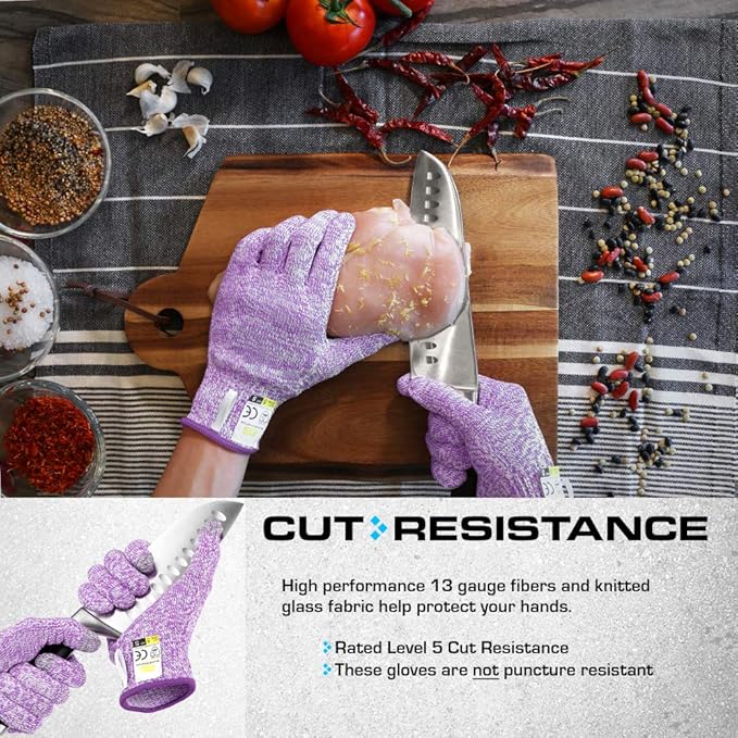Glove Station Ultra Durable Series Cut Resistant Gloves - Cutting Gloves for Chefs, BBQ and Cooking - Level 5 Protection, Food Grade Safe Cut - Purple, X-Large Size