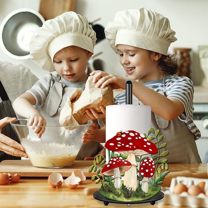 Hexagram Mushroom Decor Gifts Mushroom Kitchen Decor Rustic Home Bathroom Decor Farmhouse Paper Towel Holder Countertop Standing Cute Decorations Gifts for Christmas Housewarming