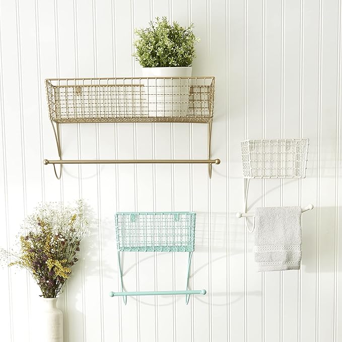 DII Rustic Farmhouse Bathroom Décor, Metal Storage, Small Towel Bar, Gold