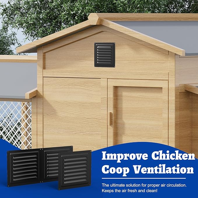 Chicken Coop Metal Wall Vent, 2 Pack 10" x 10" Metal Shed Vent with Built-in Screen for Anti-Debris, Louver Vent Grille for Chicken Coop, Hen House, Poultry Cage, Rabbit Hutch, Black