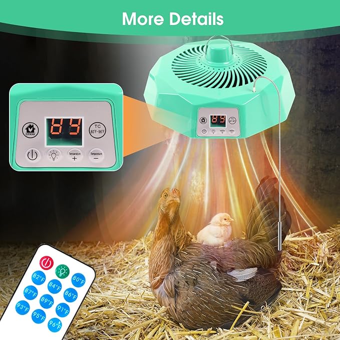 Chicken Coop Heater for Winter Chicken Coop Heater Inside Coop with Circulation Fan Power Adjustable Digital Display Chicken Brooder Lamp Warmer with Remote Control Poultry Heating Fan