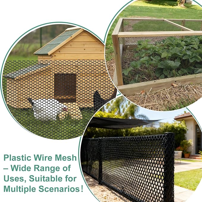 Plastic Chicken Wire,15.7"×106" Plastic Wire Mesh Fence,Garden Netting Fencing Barrier for Poultry, Dogs, Rabbits,Chicken and Snake Barrier, Balcony Netting for Pets,Black