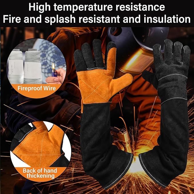 Animal Handing Gloves Bite Proof,Leather Welding Gloves,Multipurpose Puncture Proof Glove for Dog,Cat,Reptile,Snake