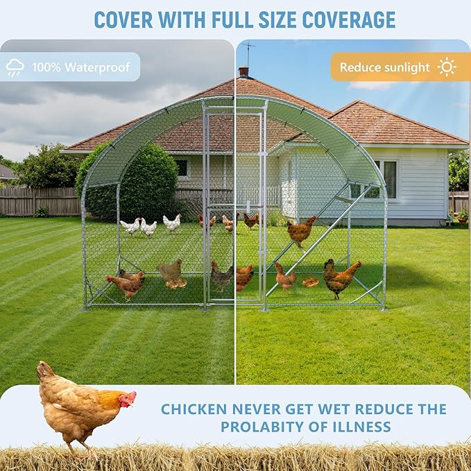 Large Metal Chicken Coop,Chicken Run for Yard with Feeding Door,Outdoor Poultry Cage with Anti-UV Cover,Walk-in Chicken Pen,Duck Rabbit House