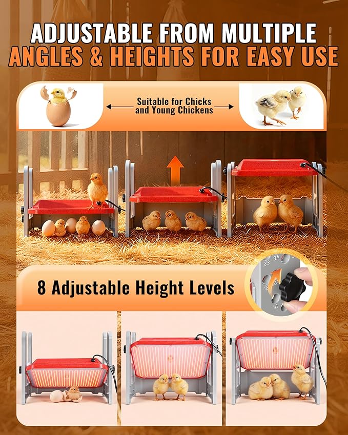 Chicken Brooder Plate, Smart Chick Heat Brooder Adjustable Temperature with LCD Display, 50W Chick Heater with 3-Sided Panels, 10"x10" Coop Accessory for Chicken Coop, Ducklings
