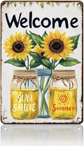 Summer Welcome Sign Wall Art Decor Welcome Floral Ornaments Iron Plaque Sign for Club Bar Garage Wall Decor 8x12inch