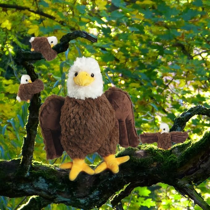 4 Pcs Bald Eagle Stuffed Animal Plush Bulk Large Mommy Eagle Plush with 3 Cute Babies Stuffed Eagle Plush Toys Plushies for Kids Boys Girls Birthday Easter Stuffers Birders Zoo Plush Gifts