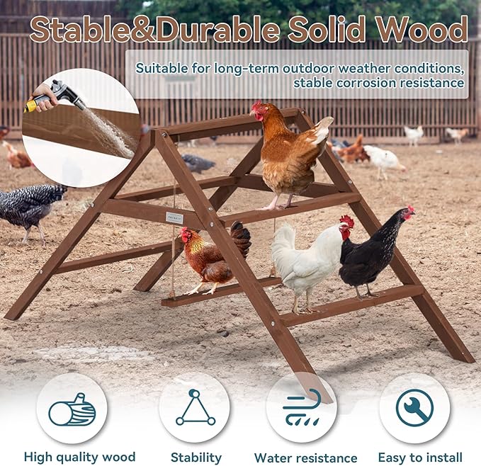 PETSFIT Roosting Bars for Coop Accessories, Chicken Perches with Swing are Perfect for 8-10 Chickens, Wooden Chicken Ladder for Pet's Healthy & Happy, Easy to Assemble&Clean