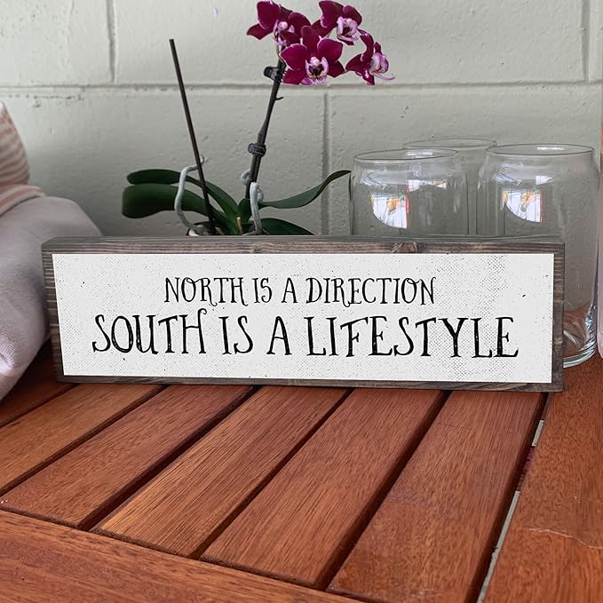 Wood & Metal Southern Sign – Weatherproof Indoor Outdoor Wall Decor – Rustic Charm with "North Is A Direction South Is A Lifestyle" – Gift-Wrapped & Ready to Give