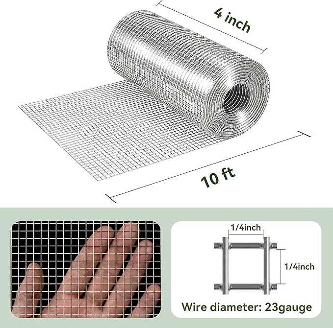 Amagabeli Hardware Cloth 4 inch x 10 ft, 1/4 inch Galvanized Wire Mesh Small Animal Barrier for Chicken Wire Fence Downspouts Fence Gaps Shed Foundations Pet Cage Repair Rustproof Critter Blocker DIY