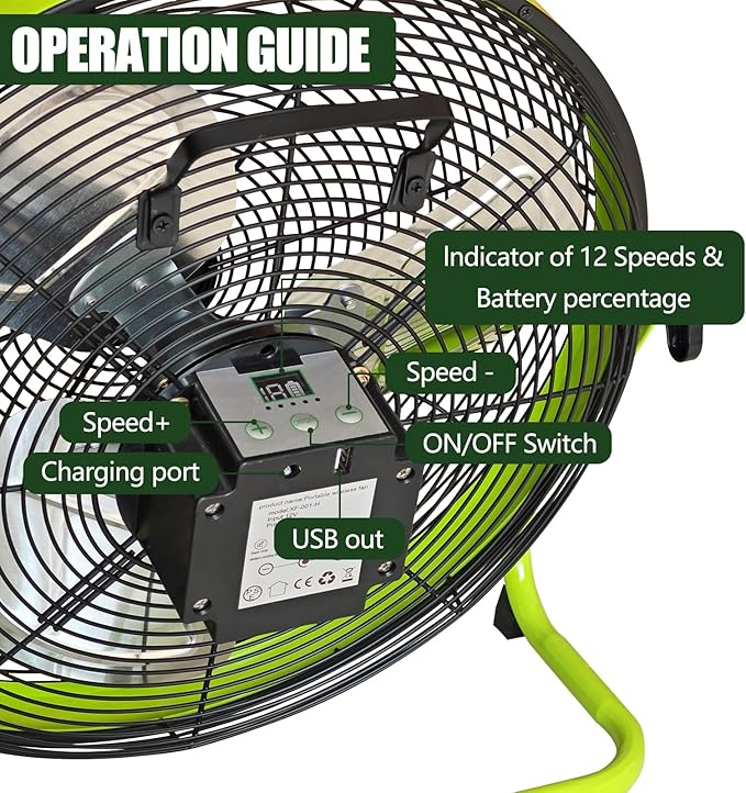 14Inch Outdoor Fan, Battery Operated Fan Can Running 3.5-24 Hours, Solar Fans For Home,Outside,Shed,Patio,Greenhouse, with USB Output For Phone