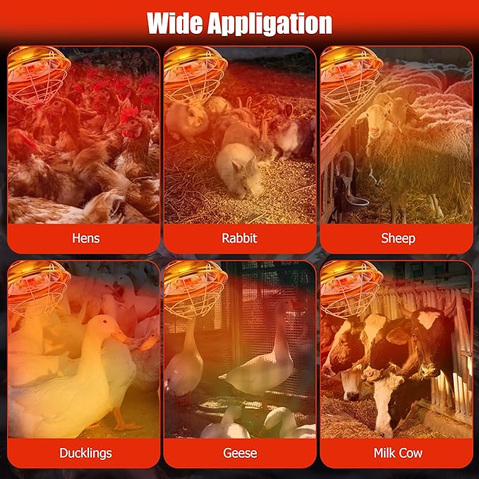 Chicken Coop Heater, 300W Heat Lamp for Chickens, Dual Temperature, Carbon Fiber Heating Coil, with Spare Heating Coil, Aluminum Alloy Shade & 6.6' Hanging Chain, Chicken Heat Lamp for Winter