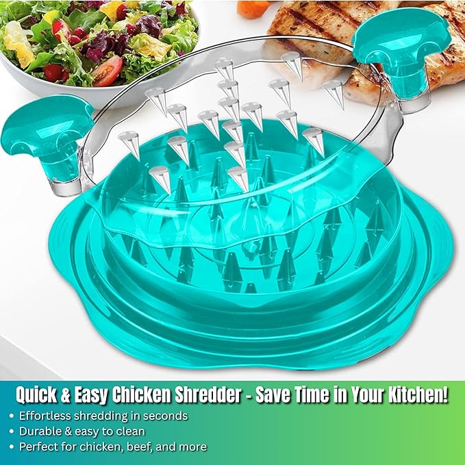Chicken Shredder Tool Twist Large – Visible Meat Shredder for Chicken Breast with Cleaning Brush & Tong, BPA-Free Non-Slip Base, Ergonomic Handle, Heat Resistant & Dishwasher Safe (Blue)