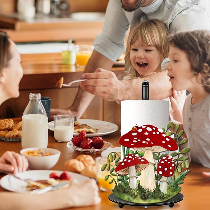 Hexagram Mushroom Decor Gifts Mushroom Kitchen Decor Rustic Home Bathroom Decor Farmhouse Paper Towel Holder Countertop Standing Cute Decorations Gifts for Christmas Housewarming
