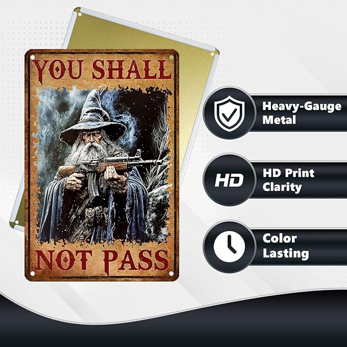 Vintage Witch Tin Sign You Shall Retro Metal Poster Not Pass Funny Gun Wall Art Cafe Office Wall Decorations for Home Bar Pub Club Cafe Shop Man cave Kitchen 12 * 8 In