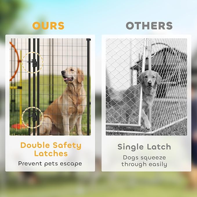 PawHut Outdoor Dog Kennel with Roof, 8' x 8' x 6' Heavy Duty Welded Wire Dog Playpen Enclosure with Escape-Proof Lock, UV-Resistant & Waterproof Cover, for Large Dogs, Chickens, Ducks, Silver