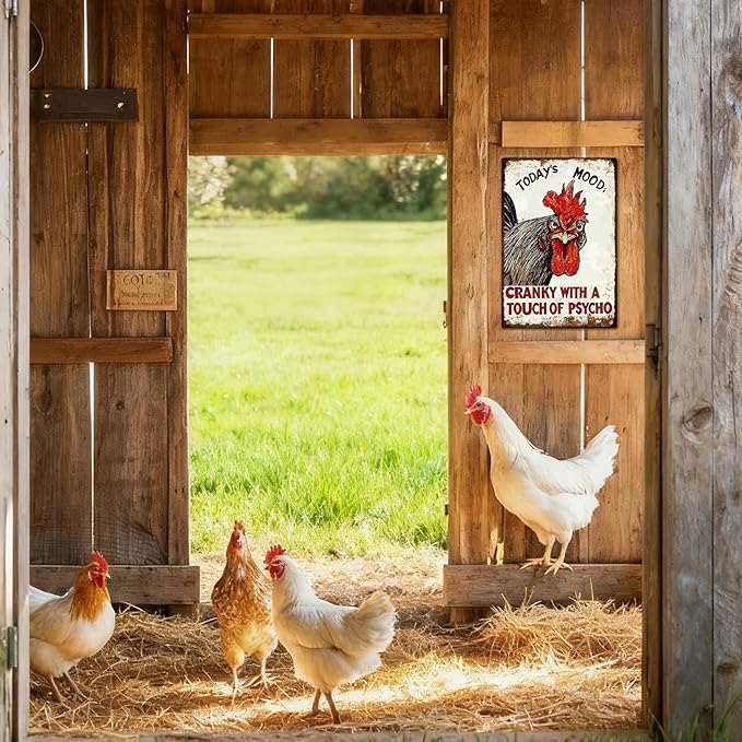 Funny Chicken Coop Signs - Vintage Sign Metal Tin Today's Mood For Chicken Lovers Gifts Outdoor Home Farm Wall Art Decor 8x12 Inch