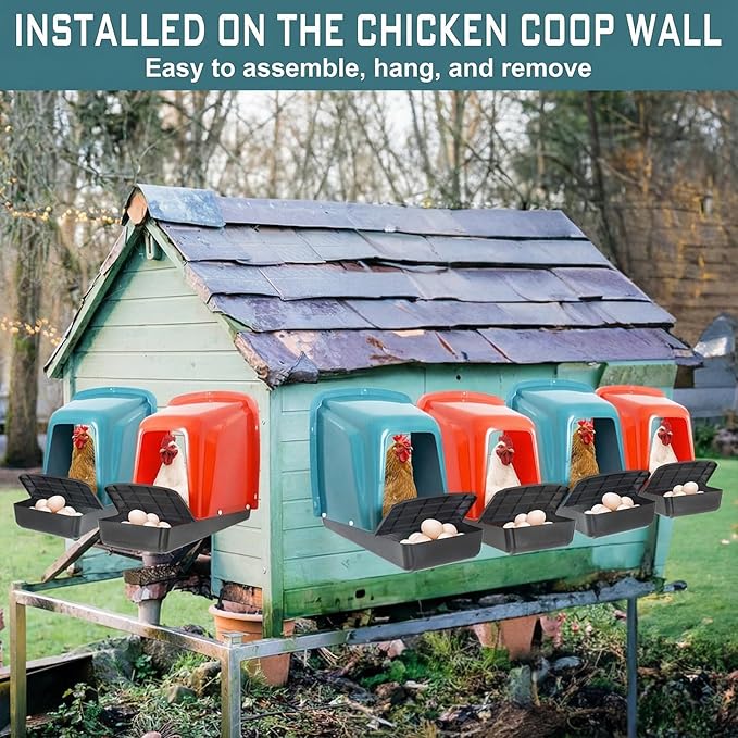 12-Pack Nesting Boxes for Chickens, Roll Away Chicken Laying Boxes - Durable Plastic Chicken Nesting Boxes for Hens, Coop Accessories with Perch for Easy Egg Collection