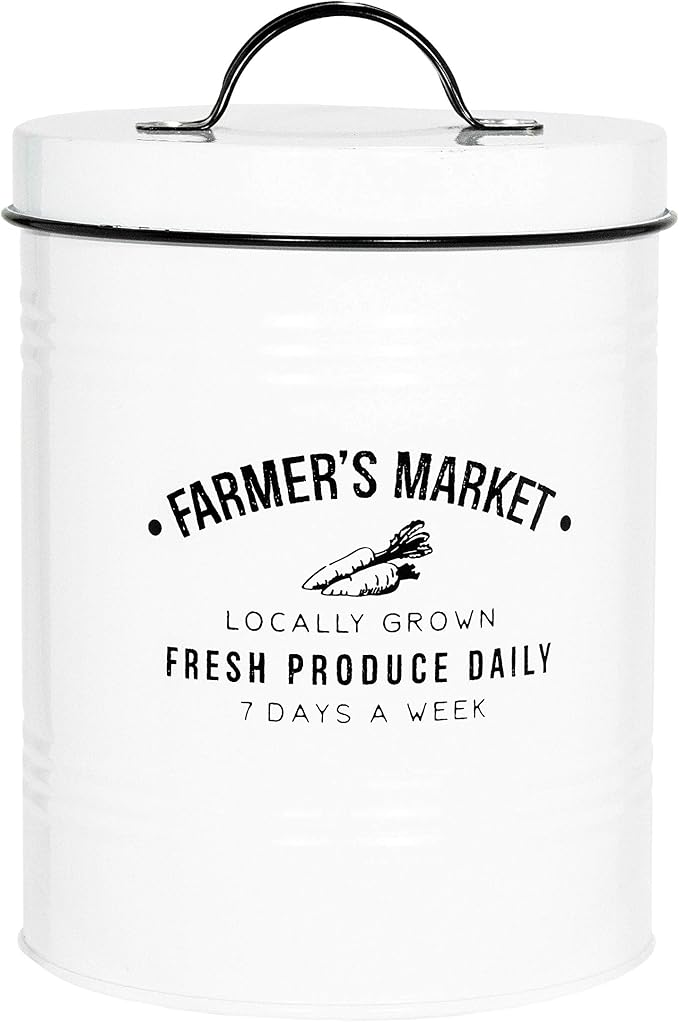 Amici Home Farmers Market Metal Canister | Dry Food Storage Container | Airtight Lid | 76 Ounce Capacity | Farmhouse Décor | Metal Canister for Kitchen Countertop