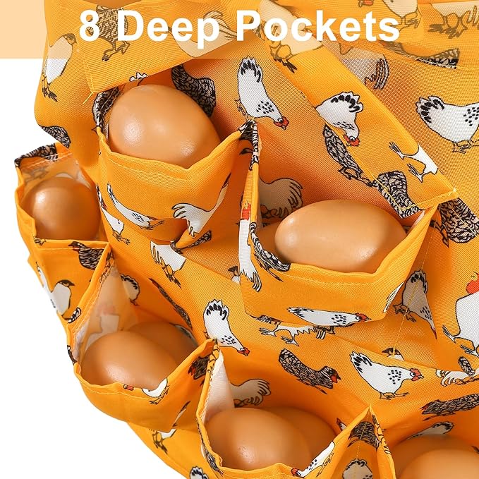 Egg Collecting Apron for Kids, Chicken Egg Apron with 8 Pockets, Eggs Aprons for Fresh Eggs for Hen, Duck, Goose