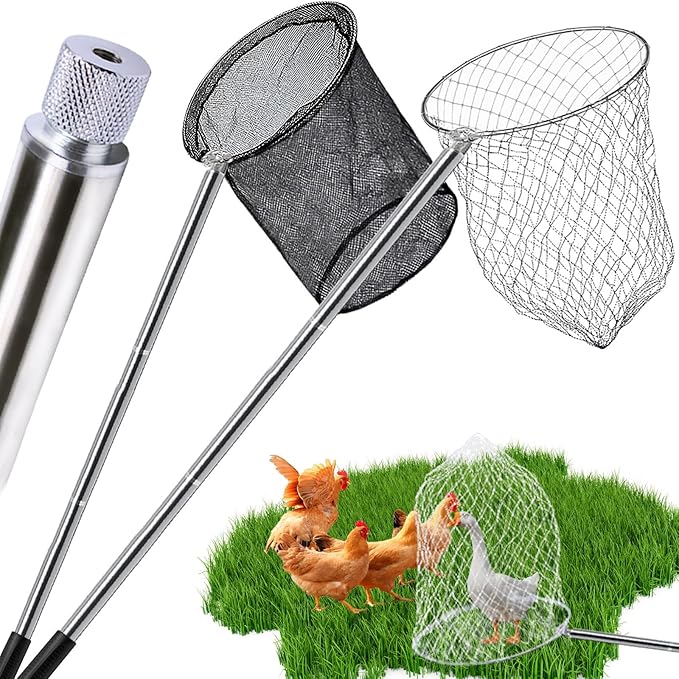 2 Sets Chicken Catching Net Extra Thick 2 Poles 5.25 FT Poultry Fishing Net Extendable Landing Animal Catcher for Bird, Chicken, Goose, Ducks, Fish, Cat(2 Nets, 2 Poles with 3 Sections Each,46 Inches)