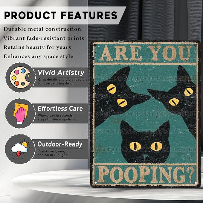 Black Cat Vintage Tin Sign Are You Pooping Metal Tin Sign for Bathroom Decor Poster 12 * 16inch
