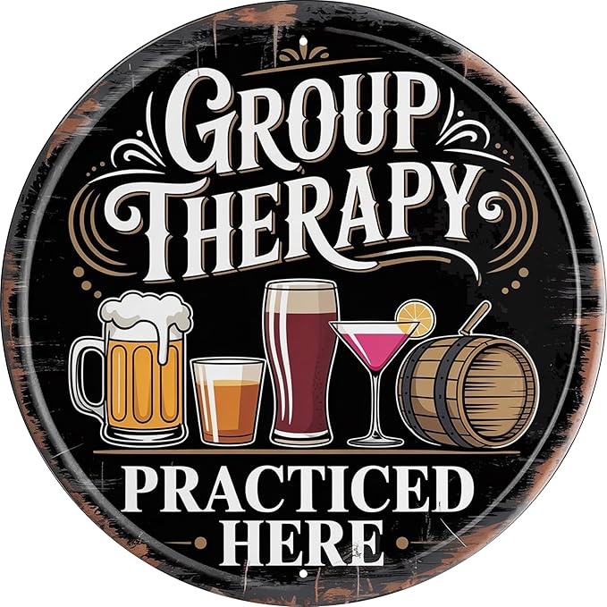Group Therapy Session Metal Sign 8x8in Round Humorous Plaque for Office Wall Decor Psychology Gift