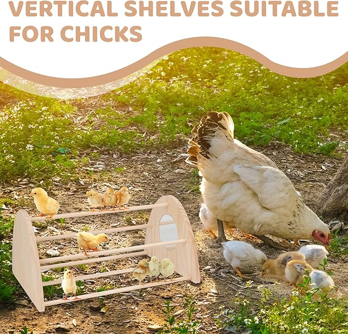 16 inches Extra Long Chicken Perch, Strong Wood Roosting Bar with Built-in Mirrors for Chicks Entertain, for Chick Jungle Gym at coop and brooder