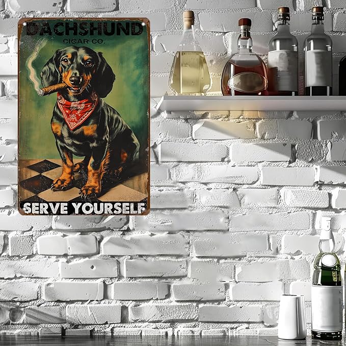 Dachshund Dog Vintage Tin Metal Iron Sign Serve Yourself Poster Wall Art Decoration For Home Coffee Garden Living Room Bathroom 12x8 Inch