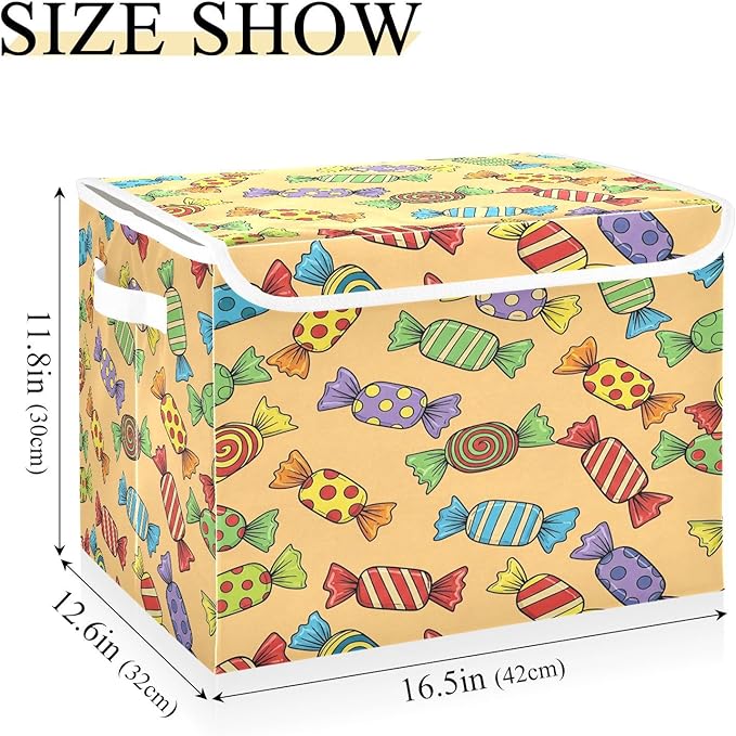 Colorful Candy Pattern Storage Bins with Lids Foldable Storage Basket with Handles Collapsible Large Fabric Organizer Containers for Clothes Shelves Closet Office Home