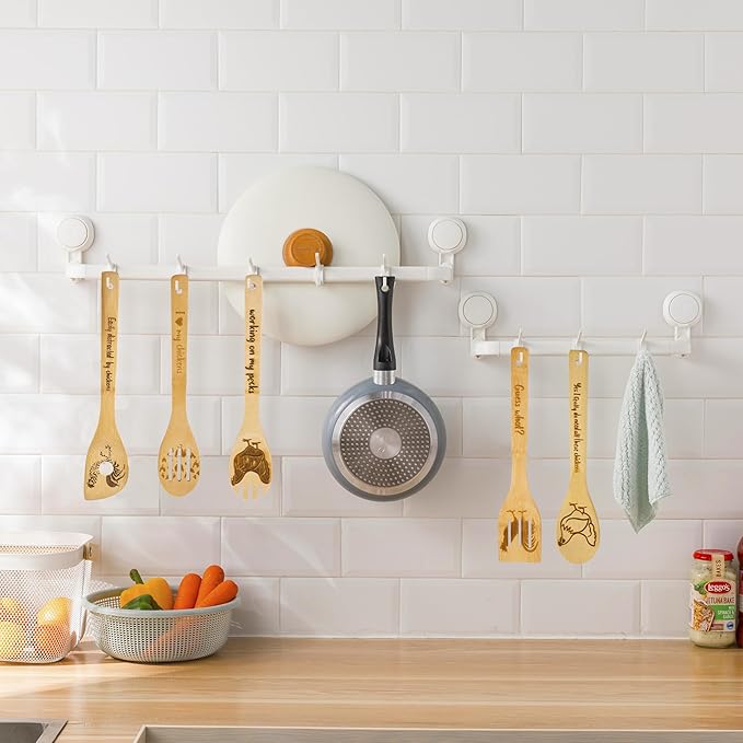 Rooster Wooden Cooking Spoons Set of 5,Rooster Gifts,Chicken Lovers Gifts,Rooster Kitchen Decor,Bamboo Cooking Spoons Farmhouse Housewarming Wedding Mom Cooking Mother's Gifts Father's Gifts